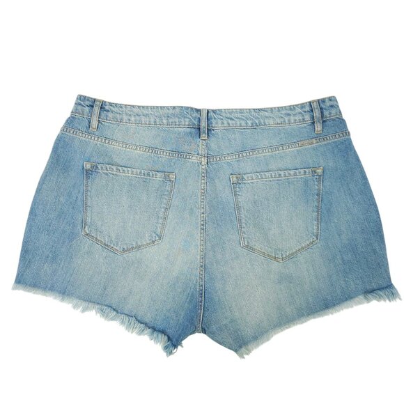 KanCan Isabelle Ultra High Rise Mom Shorts Womens XL Light Wash Distressed Denim - Picture 2 of 13